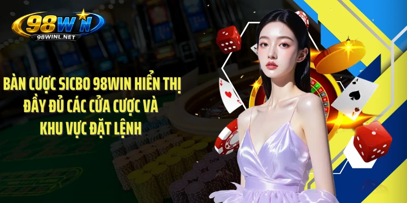 Bàn cược Sicbo 98WIN hiển thị đầy đủ các cửa cược và khu vực đặt lệnh 